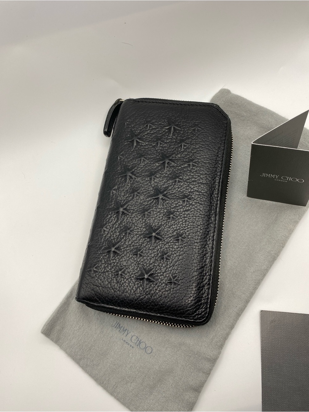 Jimmy Choo Black Star-Embossed Zip Around Leather Wallet